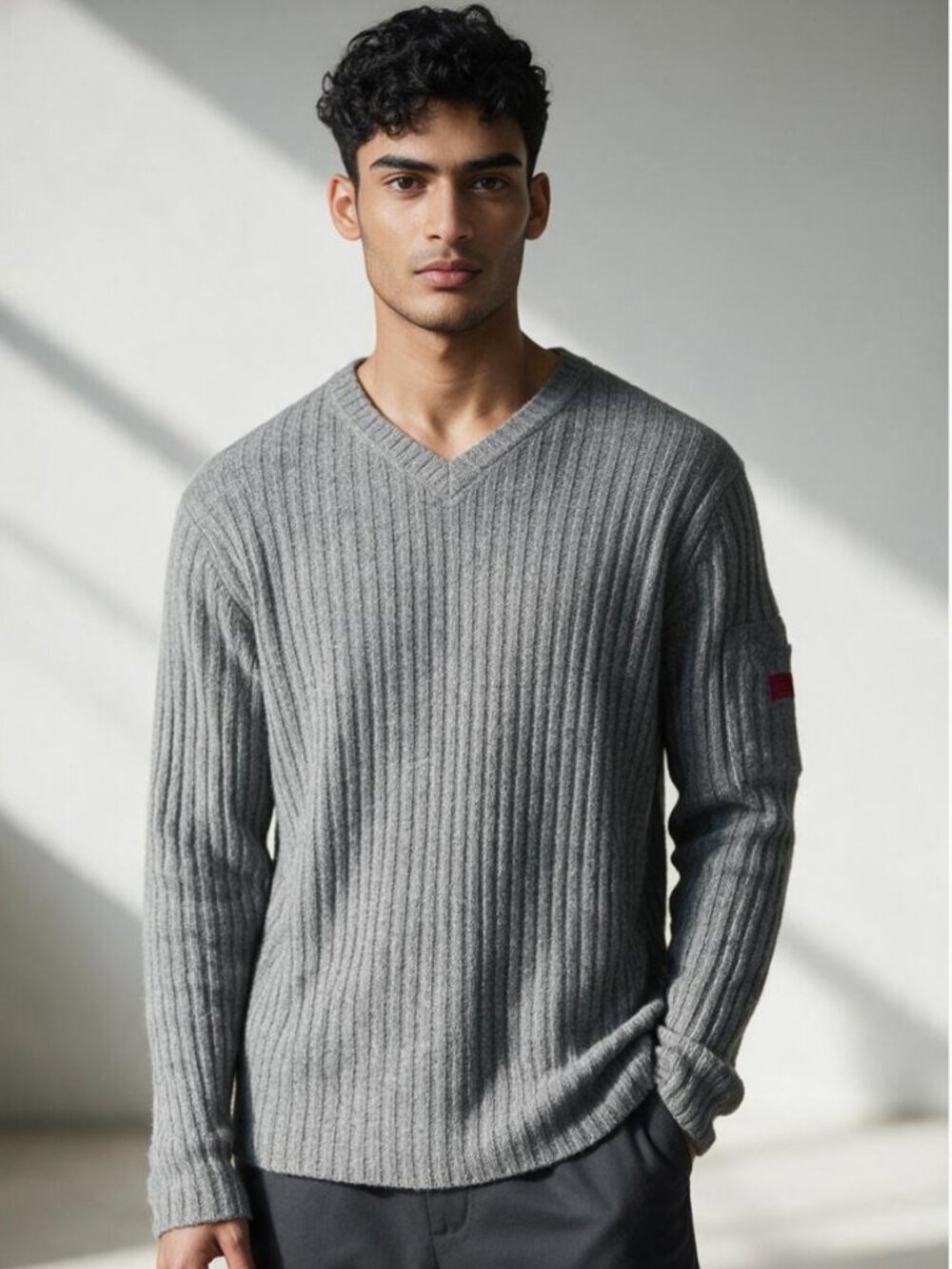 Vtg Y2K Abercrombie & Fitch Mens Large Sweater Pullover WOOL Gray Ribbed V-Neck